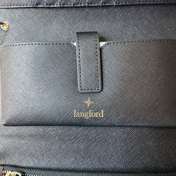 Langford Saint Jasmine Saffiano Black Wristlet Tri-fold Wallet With Gold Accents - Picture 14 of 15